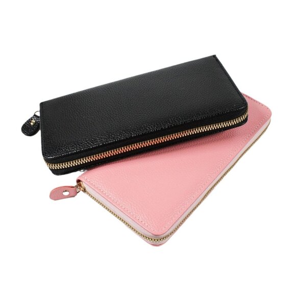 $10 ADD ON ITEM- Classic Long Black PU Leather Wallet with Zipper Closure - Picture 4 of 5